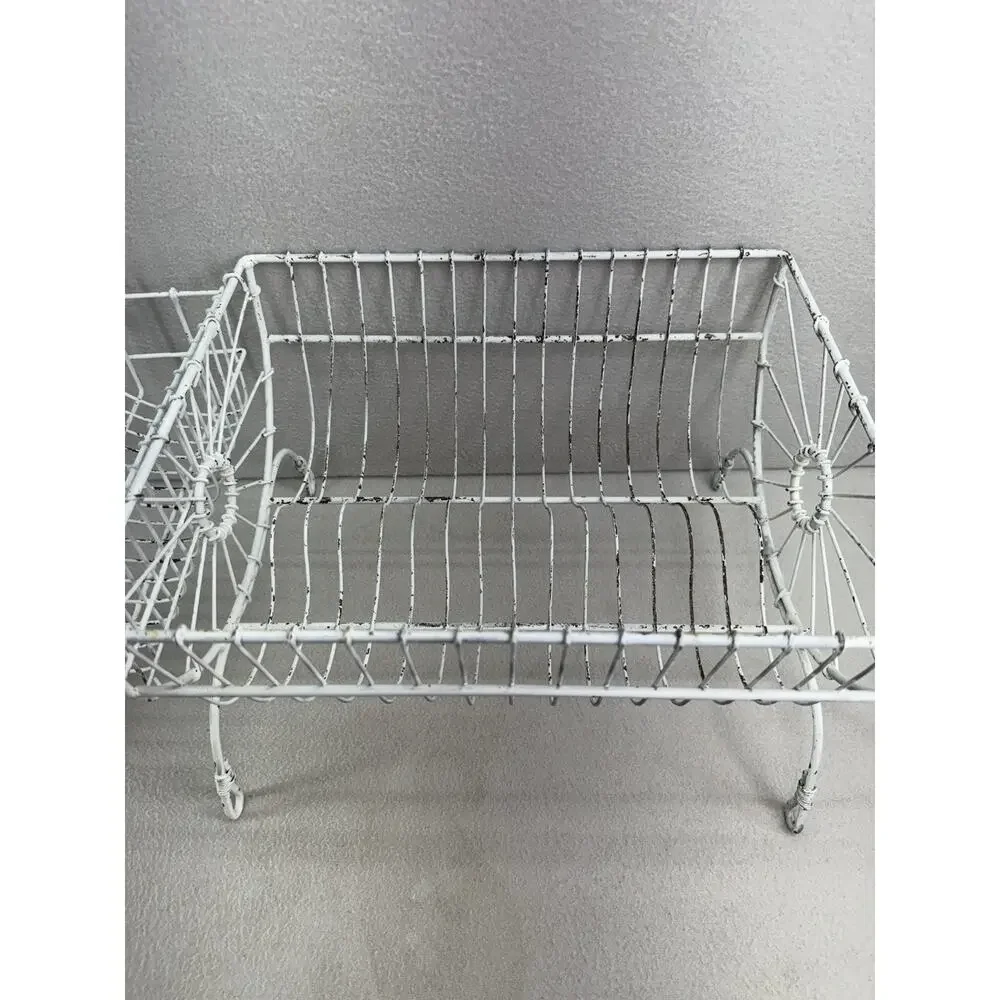 French Style Dish Rack White Wire Metal Farmhouse Counter Drying Rack VTG - Picture 10 of 13